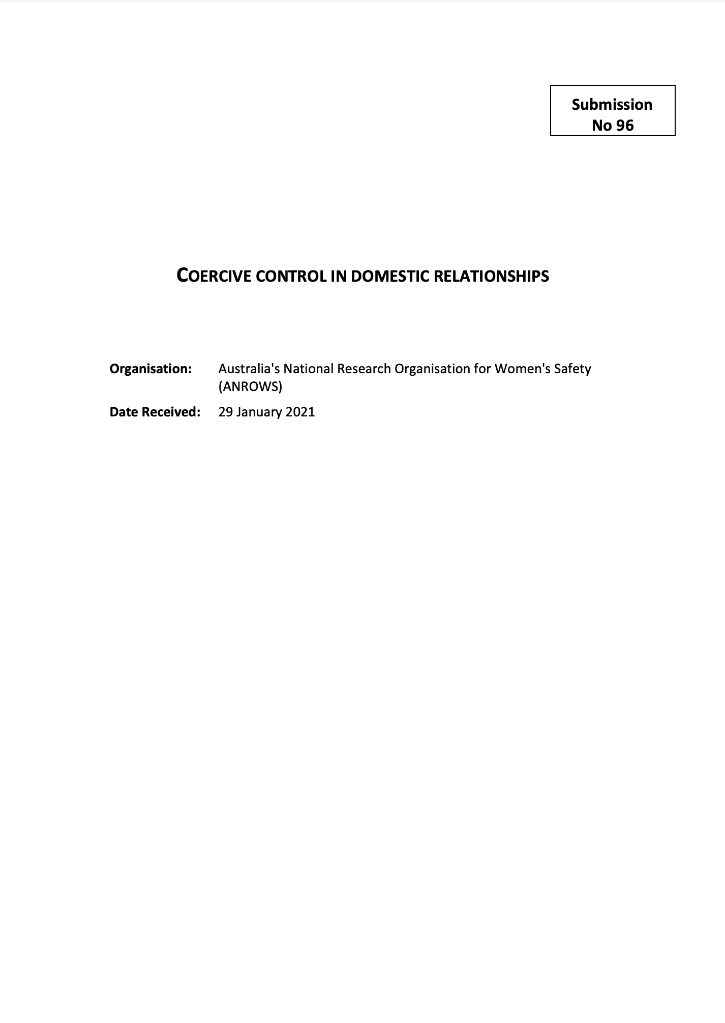 Cover image of Coercive control discussion paper submission