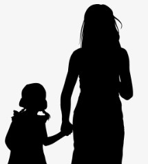 A silhouette of a mother holding hands with her daughter