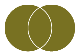 Venn diagram with two circles. Both circles are gold. The space where the circles overlap is gold.