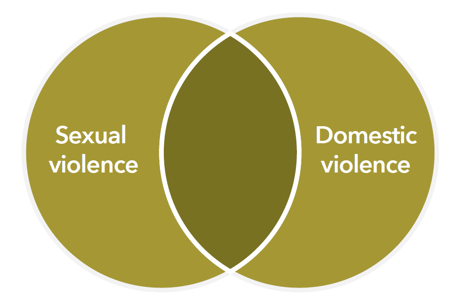 A venn diagram with 'sexual violence' on one side and 'domestic violence' on the other