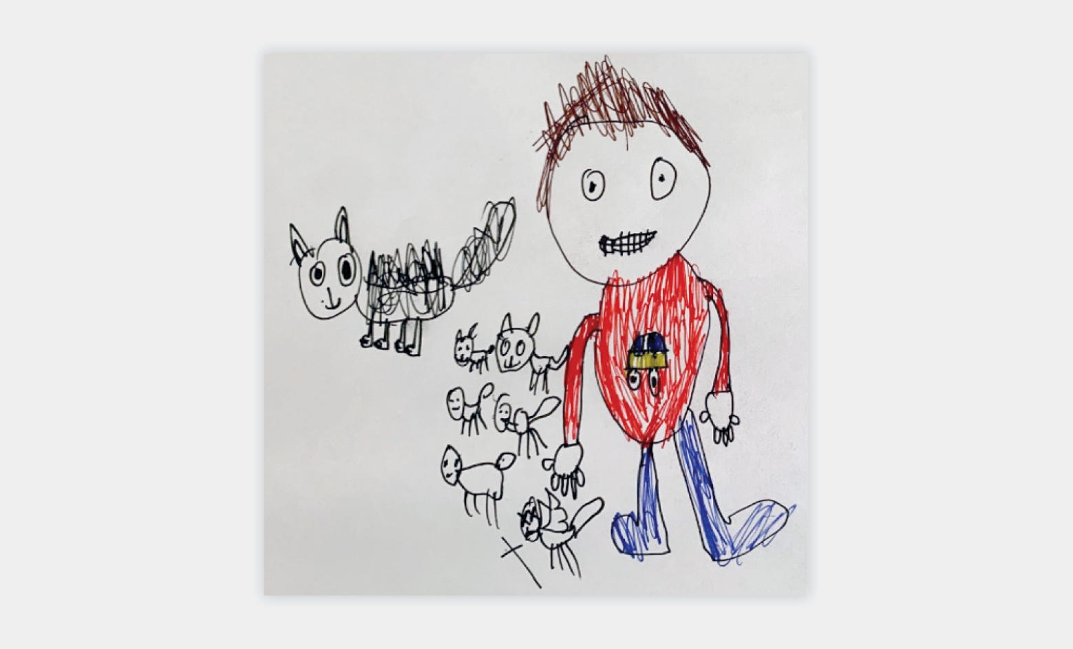 Isaac’s self-portrait, with cat and kittens