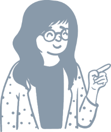 A cartoon image of a woman. She is smiling and pointing.