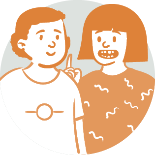 A cartoon image of a boy and a girl. The boy on the left has an Aboriginal flag on his t-shirt, and he is smiling. The girl on the right looks like she is talking, and is pointing up like she has had an idea.