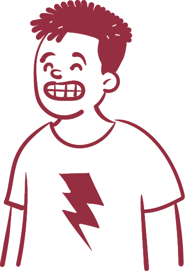 A cartoon image of a boy. He has a huge, smiling grin on his face.