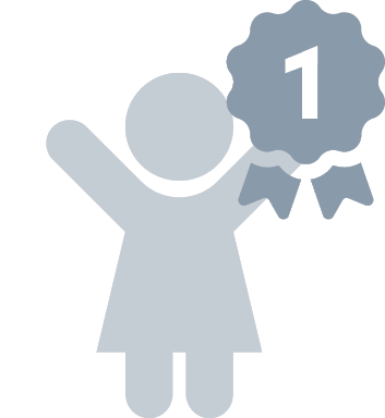 An icon of a small girl with her arms raised like she is celebrating. There is an award ribbon to her left with the number 'one' on it. 