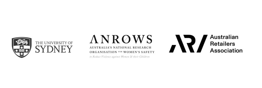 Logos from the University of Sydney, ANROWS and the Australian Retailers Association (ARA). 