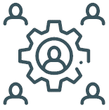A gear icon, and four smaller figure icons.
