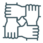 Four hands interlocking with each other.