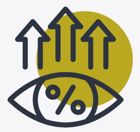 A percentage sign, and three arrows pointing up.